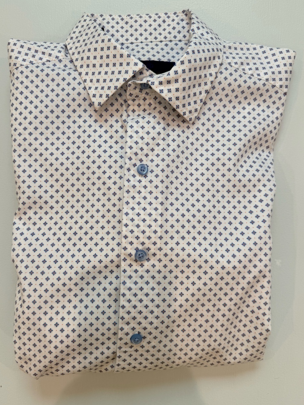 David Donahue Fusion White button down  with Blue Micro Pattern, 17